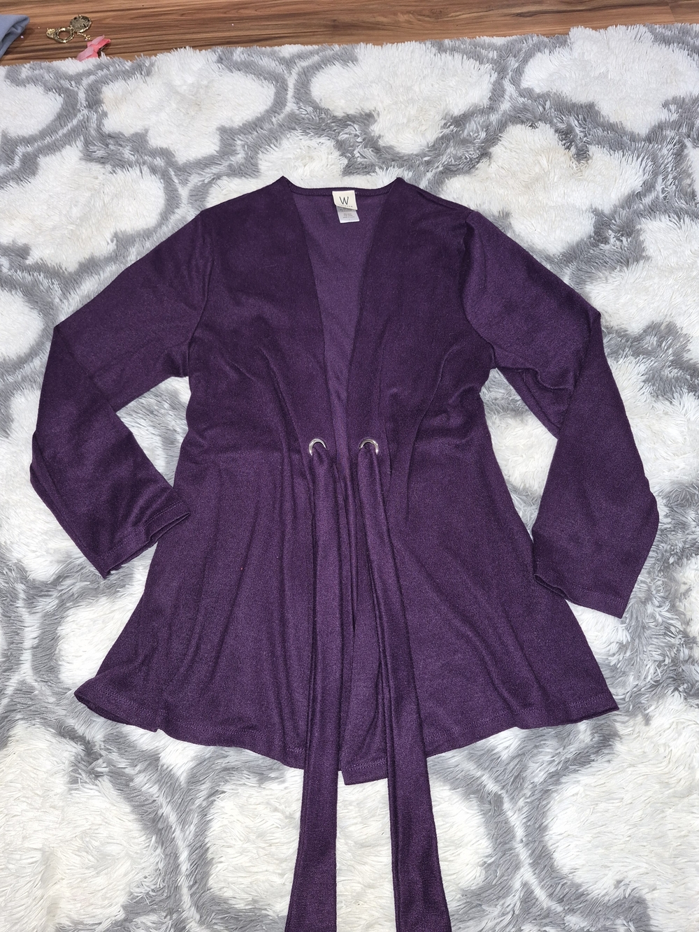 Purple Tie-aist Open Front Cardigan